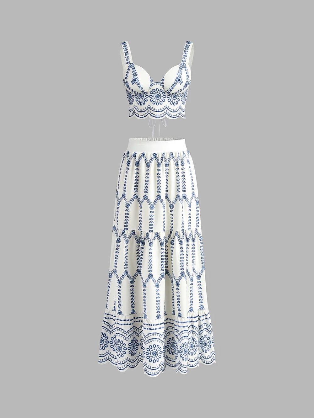 COMMENSE Printed Sleeveless Tie Back Skirt Set - size Medium